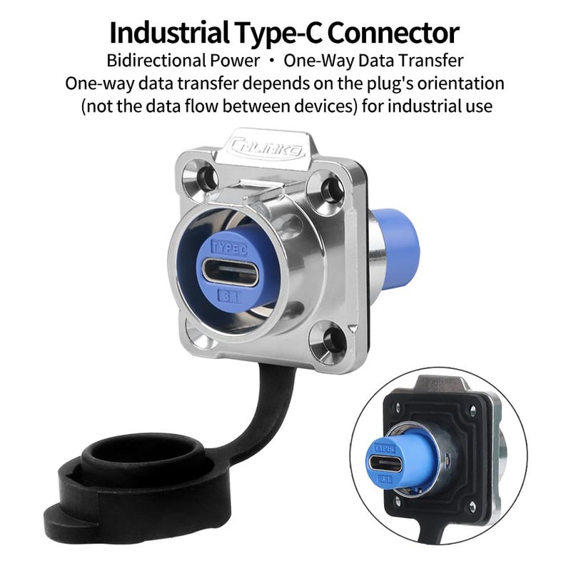 CNLINKO LP-16 Type-C 3.1 Data Circular Connector IP67 Waterproof Electrical Plug with 1M Cable Assemblies Metal Socket for Industrial Use - Image 3